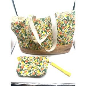 Martha Stuarts The Perfect Tote Citrus Floral Yellow Orange Matching Wrist Purse